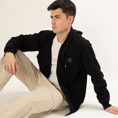 Men's Jet Black Hooded Casual Sweatshirt