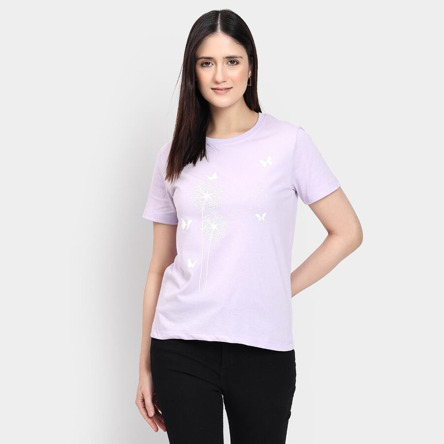 Ladies' Round Neck T-Shirt , लाइलेक, large