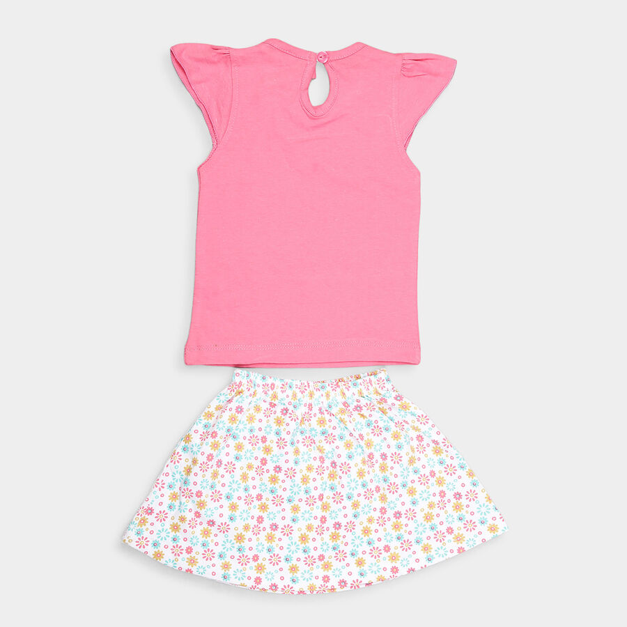 Infants Cotton Skirt Top Set, Pink, large image number null