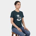 Women's Dark Green Round Neck Casual T-Shirt, Dark Green, small