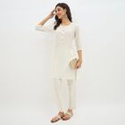Women's Ivory White Cotton Round Neck Printed Kurta, ऑफ व्हाइट, small image number null
