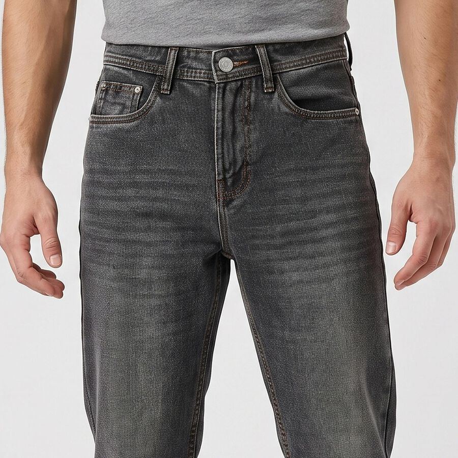 Men's Dark Grey Straight Fit Washed Jeans, Dark Grey, large