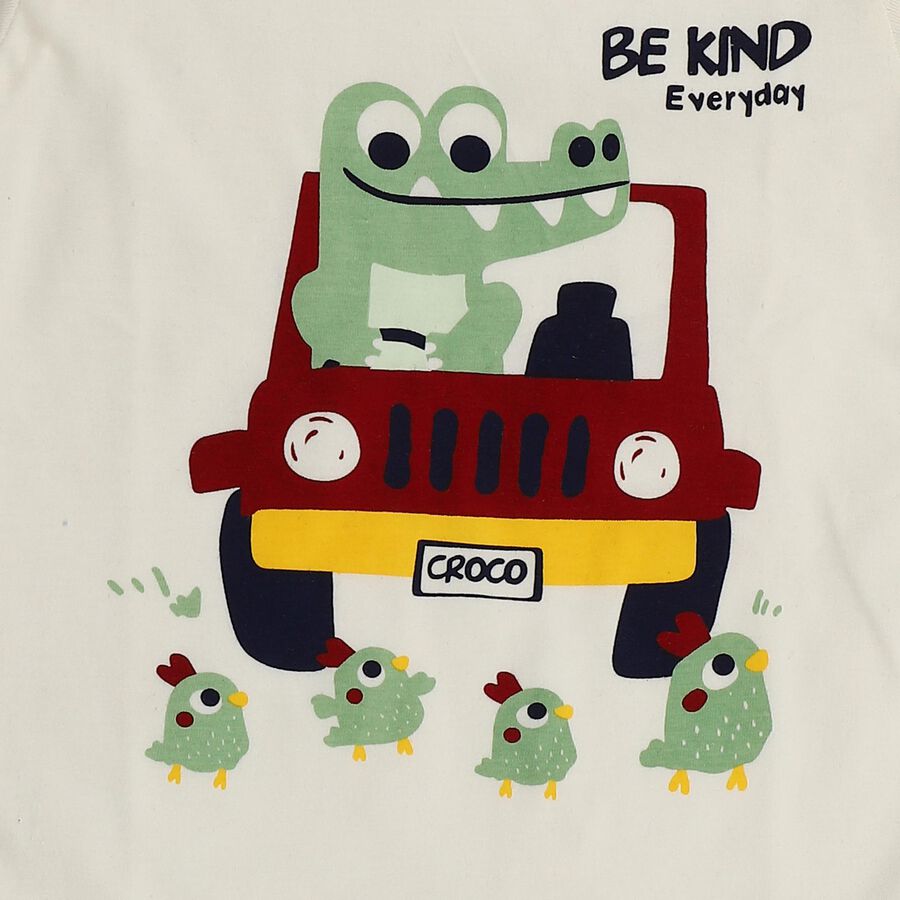 Infants' Red 100% Cotton Round Neck Printed Baba Suit, Red, large