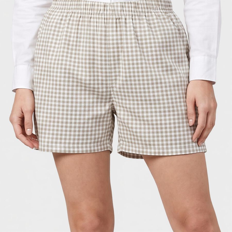 Women's Beige Regular Fit Checked Shorts, Beige, large