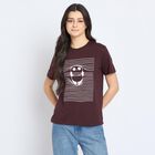 Ladies'  Stripes Round Neck T-Shirt, Brown, small