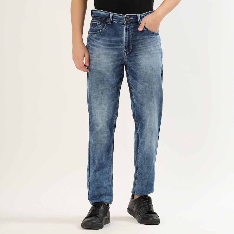 Men's Stonewashed Blue Slim Fit Jeans, गहरा नीला, large