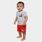 Infants' Red Cotton Round Neck Nautical Baba Suit, Red, small