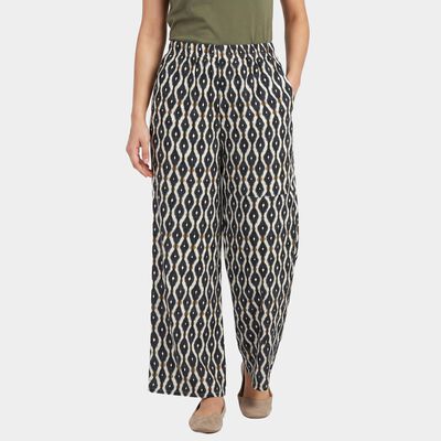 Women's Black Regular Fit Printed Palazzos