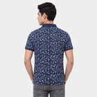 Men's Navy Blue Cotton Polo Neck Floral Printed T-Shirt, Navy Blue, small