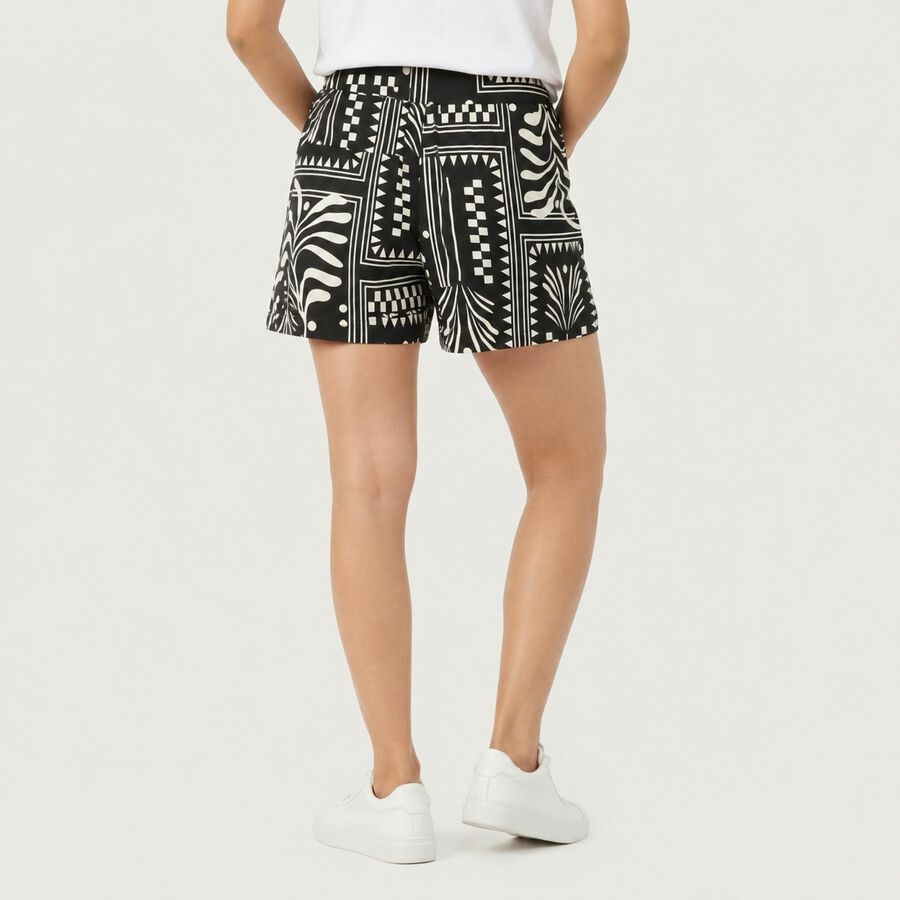Women's Black Regular Fit Printed Shorts, काला, large