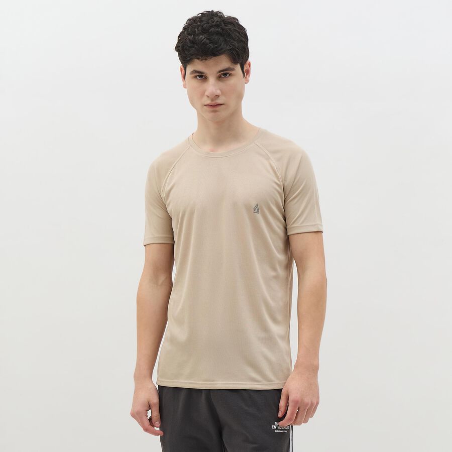 Men's Light Beige Crew Neck Athleisure T-Shirt, Beige, large