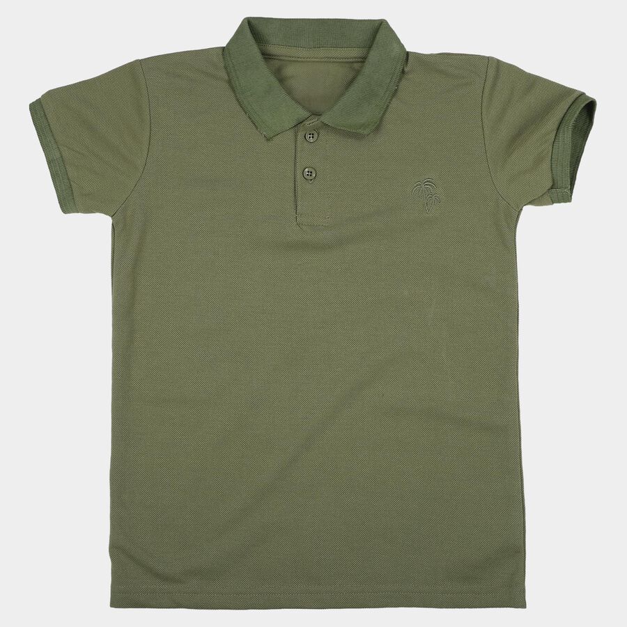 Boys Olive Round Neck Casual Half Sleeve T-Shirt, ओलिव, large
