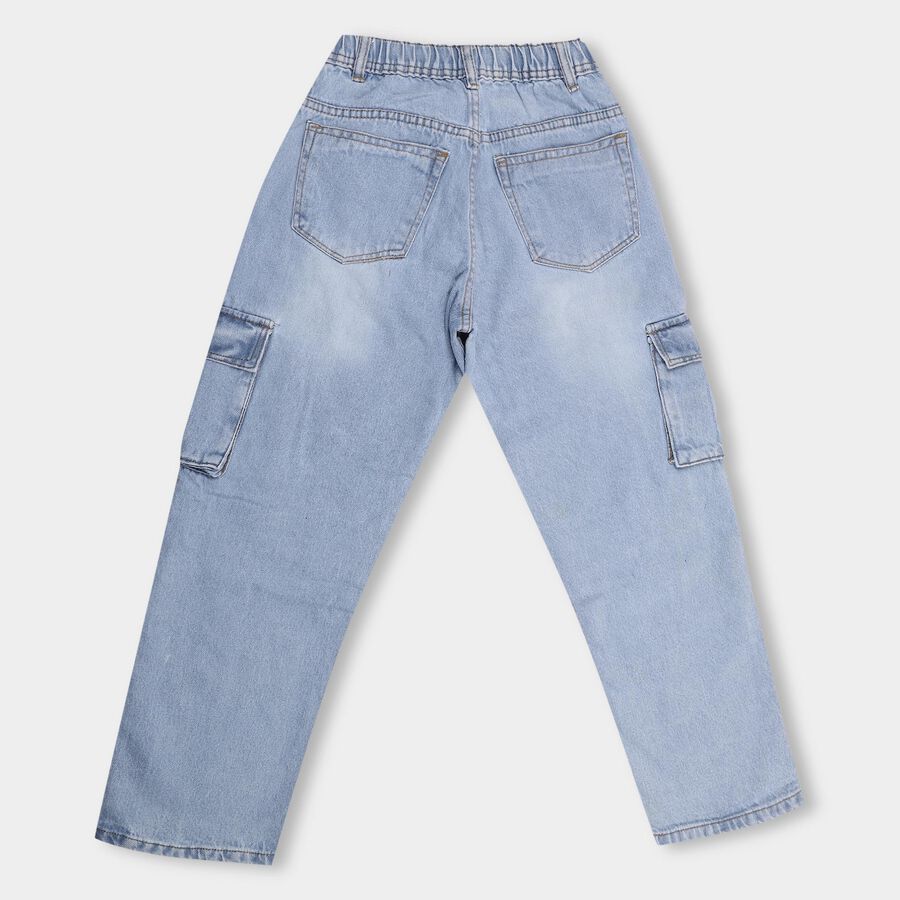 Boys' 100% Cotton Jeans, मध्यम नीला, large image number null