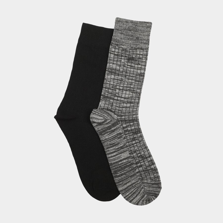 Men's Crew Length Pack of 2 Socks ( Grey, Black ), Black, large