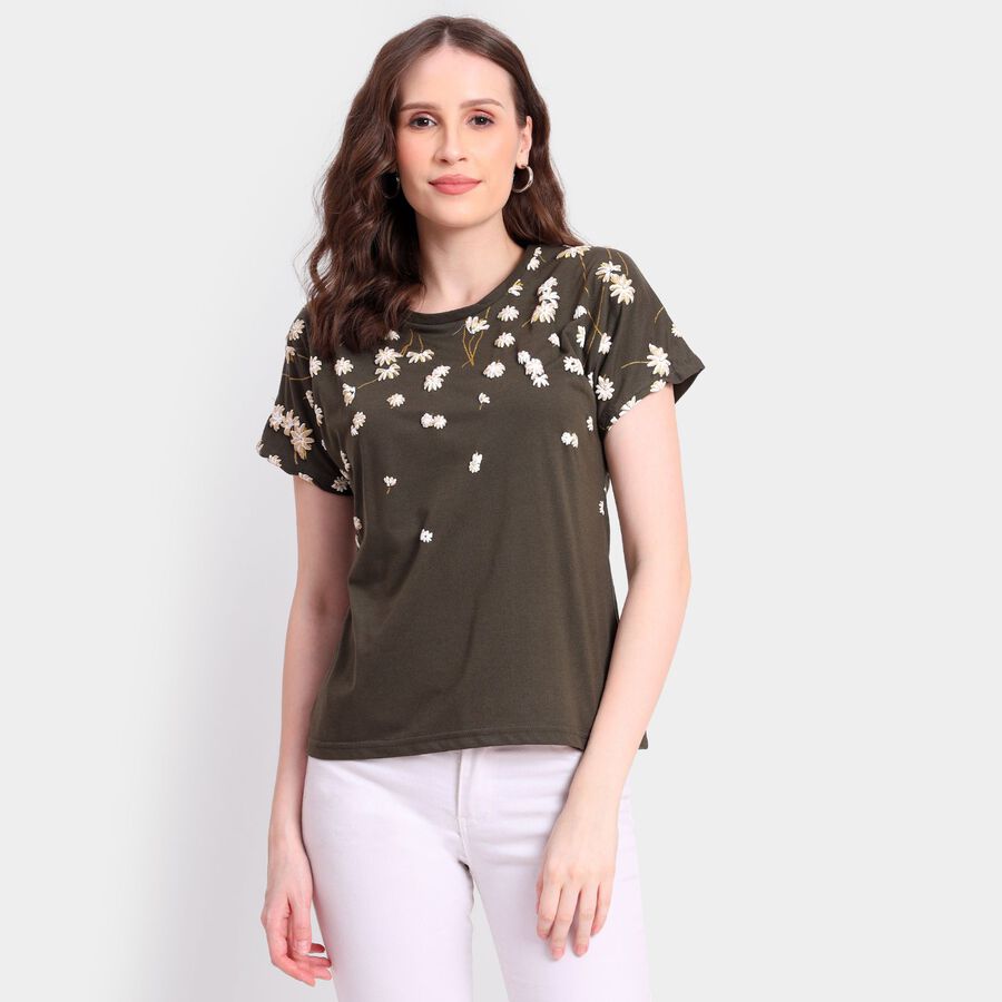 Ladies' Round Neck T-Shirt, Olive, large image number null