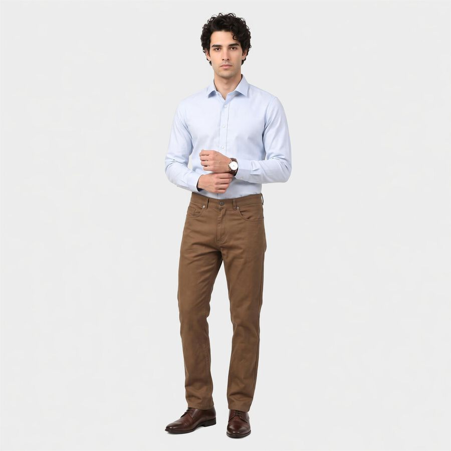 Men's Khaki Flat-Front Chino Trousers, खाकी, large