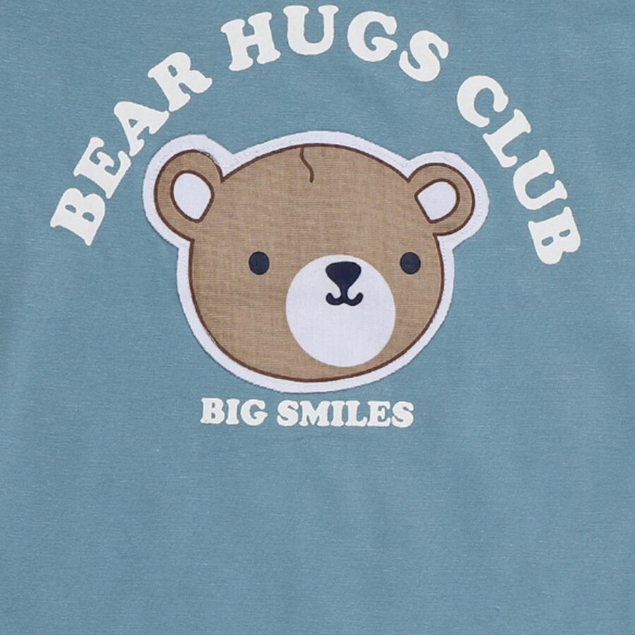 Infants' Blue Cotton Round Neck Graphic Baba Suit, टील ब्लू, large image number null