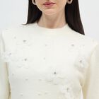 Women's Rich Eggshell White Crew Neck Casual Pullover, ऑफ व्हाइट, small image number null