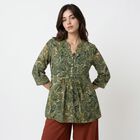 Women's Olive Green V-Neck Printed Kurti, गहरा हरा, small