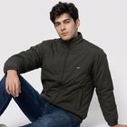 Men's Olive Green Stand Collar Bomber Jacket, Olive, small