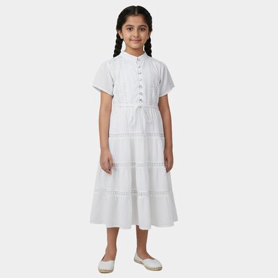 Girls' White Sleeveless A-Line Dress