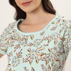 Women's Green Cotton Round Neck Floral Print Nighty, Light Green, small