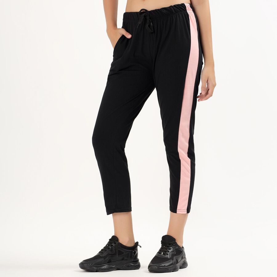 Women's Jet Black Regular Fit Side-Striped Track Pants, Black, large image number null