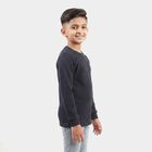 Boys' Melange Blue Long Sleeve Thermal, मिश्रित नीला, small