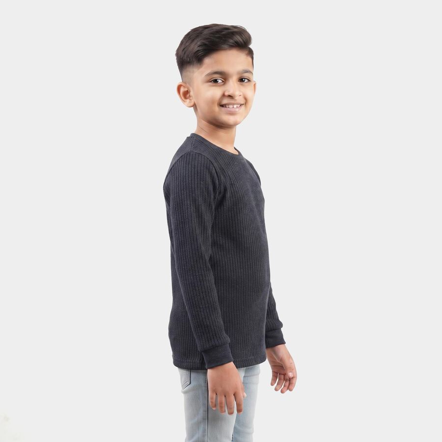 Boys' Melange Blue Long Sleeve Thermal, मिश्रित नीला, large