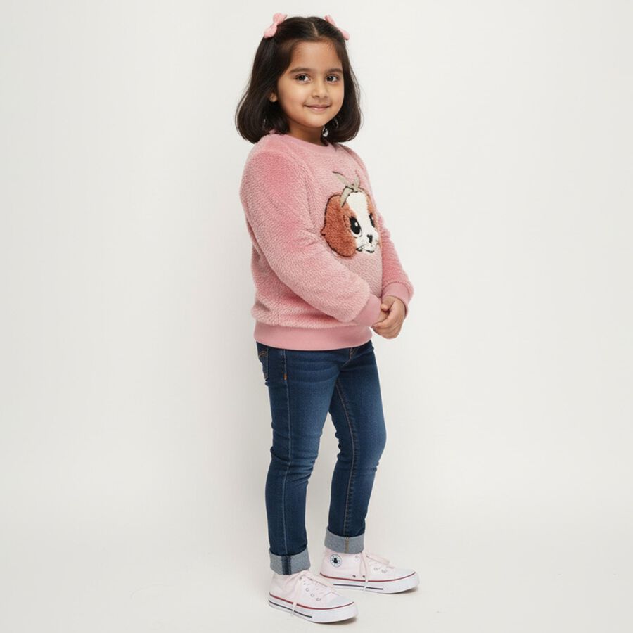 Girls Bright Pink Crew Neck Casual Sweatshirt, Pink, large image number null