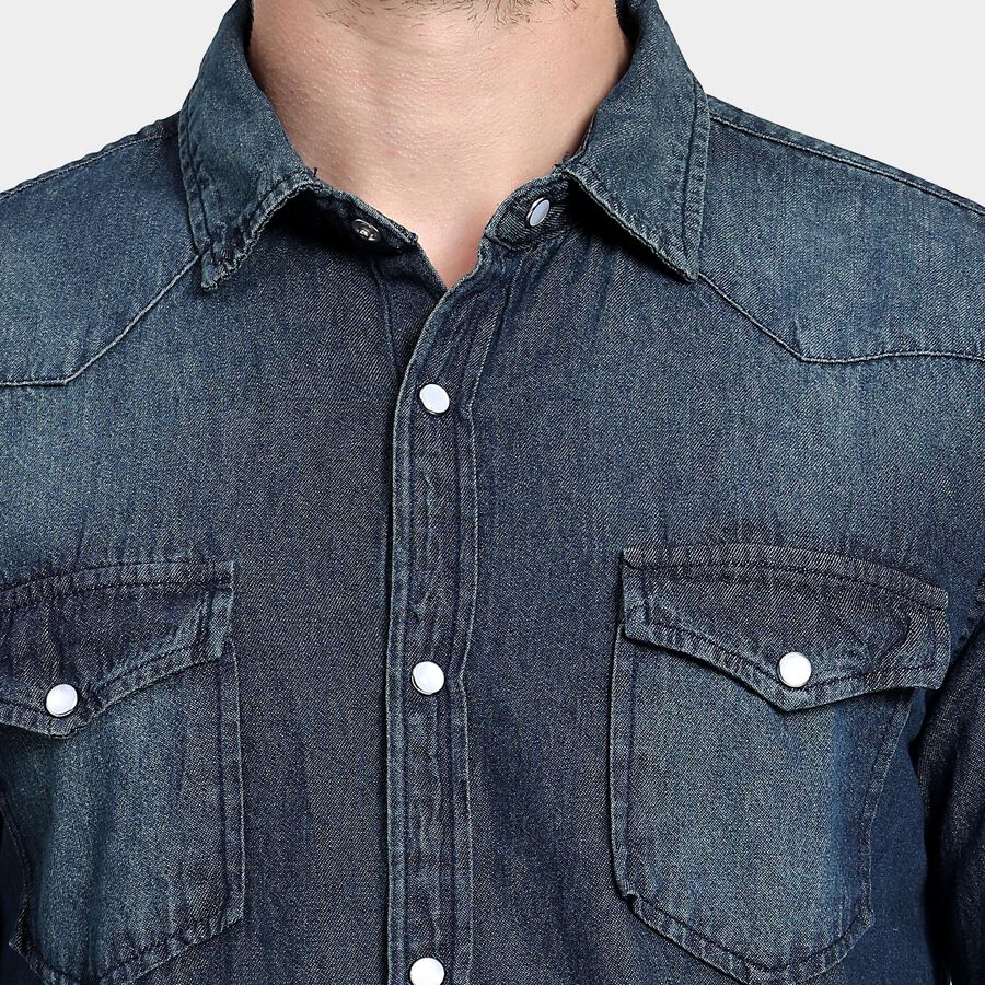 Men's 100% Cotton Casual Shirt, Dark Blue, large image number null