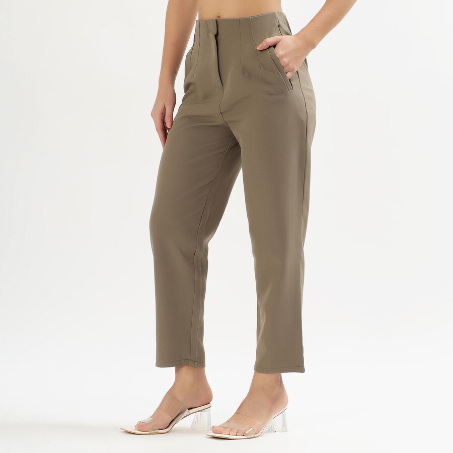 Women's Olive Green High-Rise Cigarette Trousers, Olive, large image number null