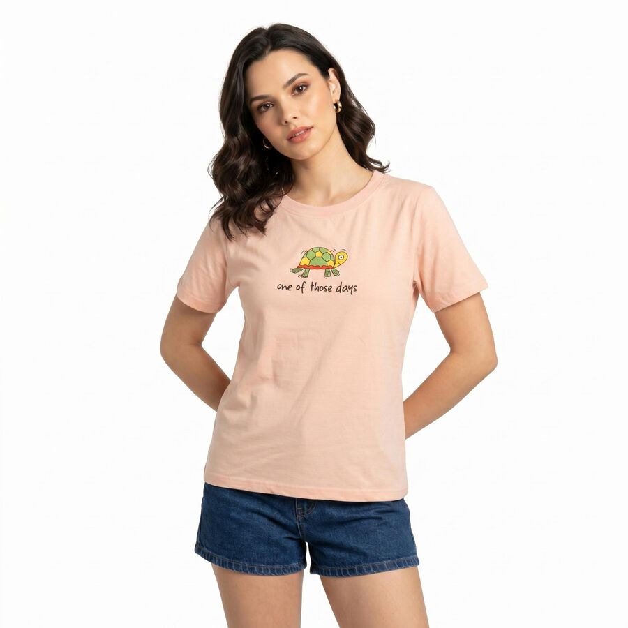 Women's Light Pink Round Neck Regular T-Shirt, Light Pink, large