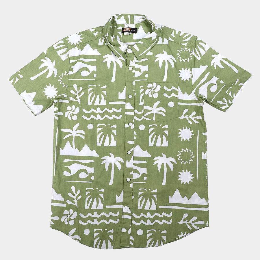 Boys Olive Green Cotton Regular Fit Casual Shirt, ओलिव, large