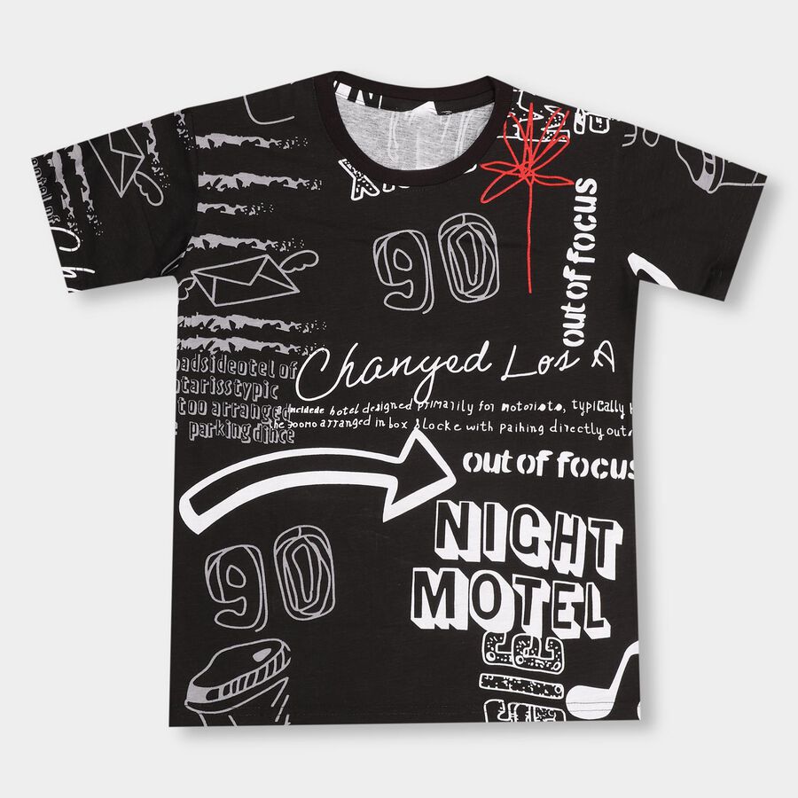 Boys' 100% Cotton Half Sleeves T-Shirt , Black, large image number null