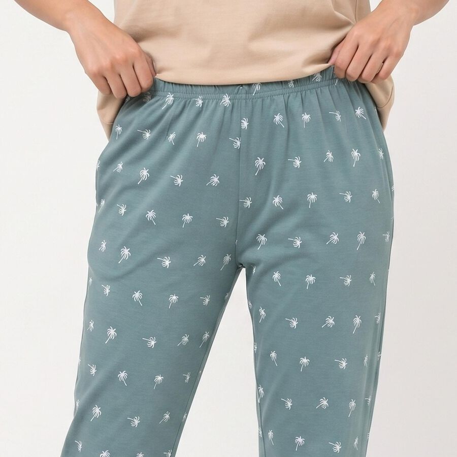 Women's Light Blue Straight Fit Printed Lounge Pyjama, Light Blue, large
