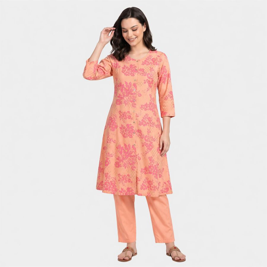 Women's Peach Floral Printed Ethnic Set, Peach, large