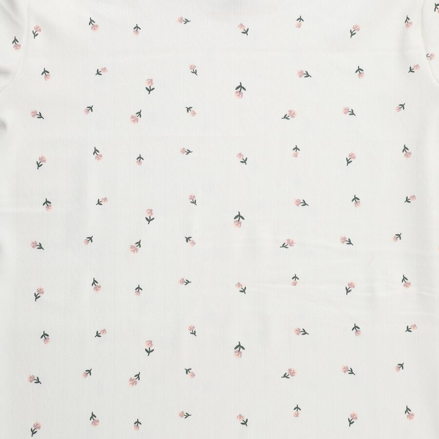 Girls' Off White Round Neck Floral Printed T-Shirt, ऑफ व्हाइट, large image number null