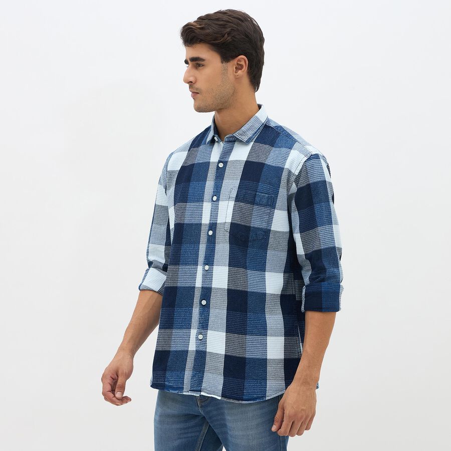 Men's Deep Midnight Navy Blue Cotton Button-Down Casual Shirt, नेवी ब्लू, large image number null