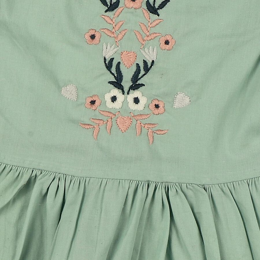 Infants' Aqua Cotton Puff Sleeve Embroidered Fit and Flare Frock, Aqua, large