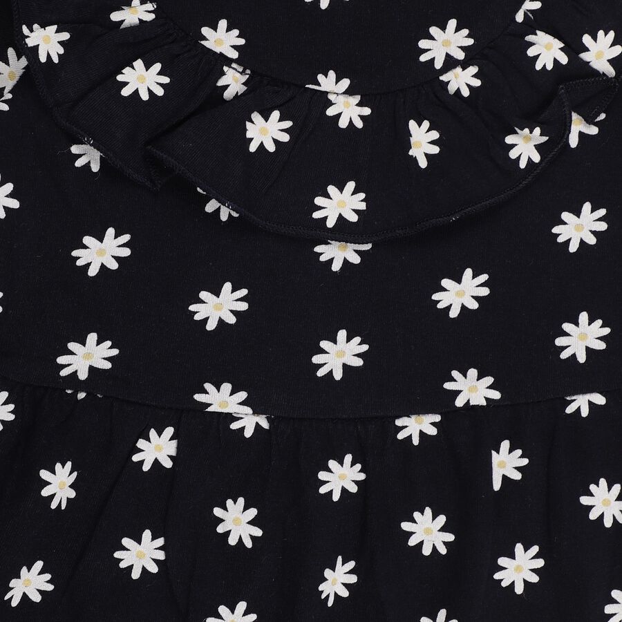 Infants' Black Daisy Print Ruffled Long Sleeve Frock, नेवी ब्लू, large image number null