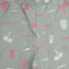 Girls' Olive Green Regular Fit Tropical Printed Pyjama, Light Green, small