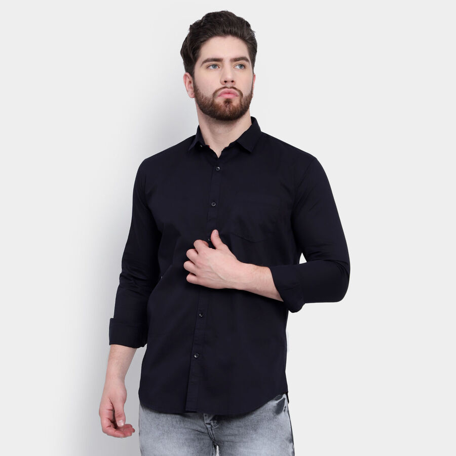 Cotton Solid Casual Shirt, Navy Blue, large image number null