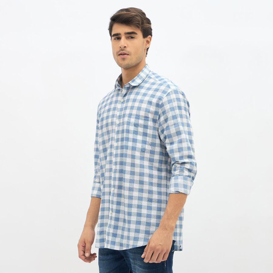Men's Light Blue Cotton Spread Collar Casual Shirt, Light Blue, large image number null