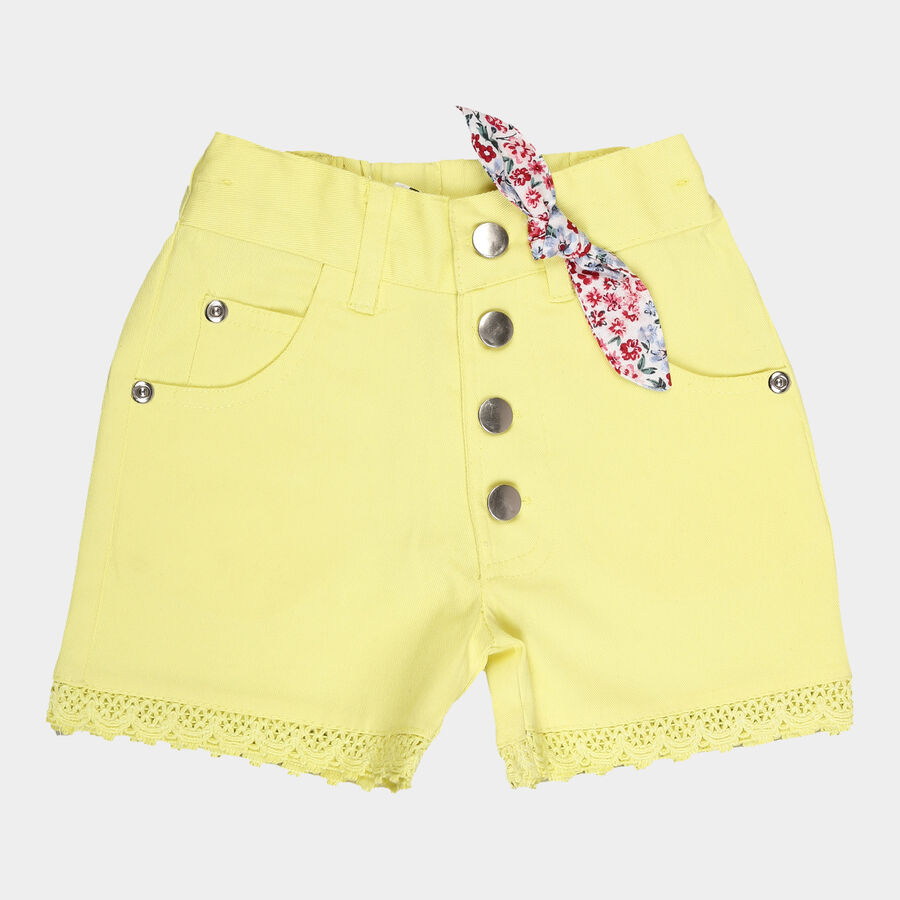 Girls Cotton Solid Shorts, Yellow, large image number null