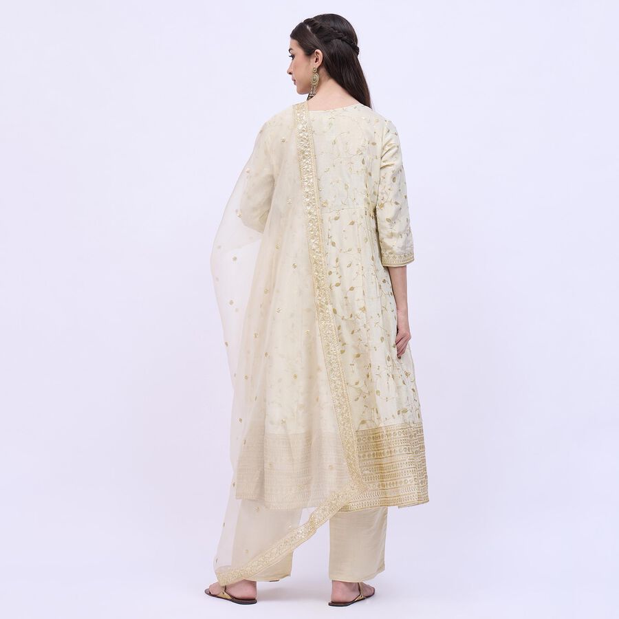 Women's Soft Ivory Round Neck Embroidered Anarkali Kurta, Beige, large image number null