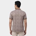 Men's Beige Cotton Polo Neck Classic T-Shirt, Beige, small