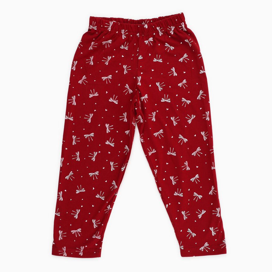 Girls' Deep Red Dragonfly Print Cotton Blend Pyjama, वाइन, large image number null