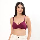 Women's Deep Maroon Cotton Padded Wireless Full Coverage Bra, वाइन, small