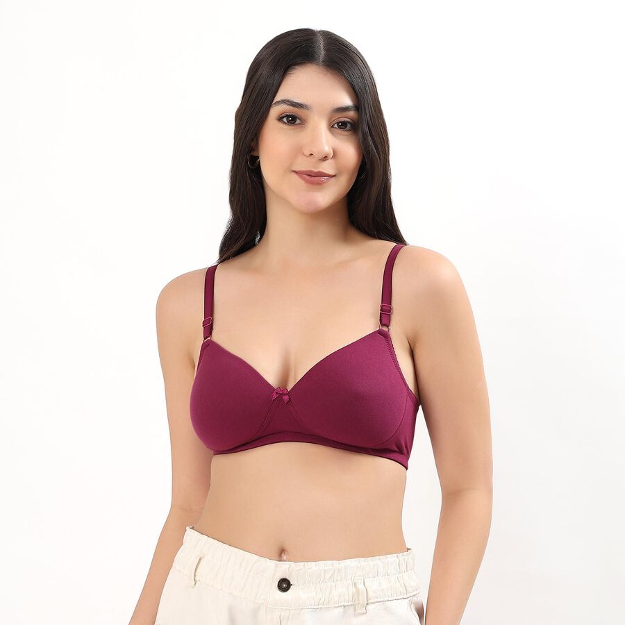 Women's Deep Maroon Cotton Padded Wireless Full Coverage Bra, वाइन, large